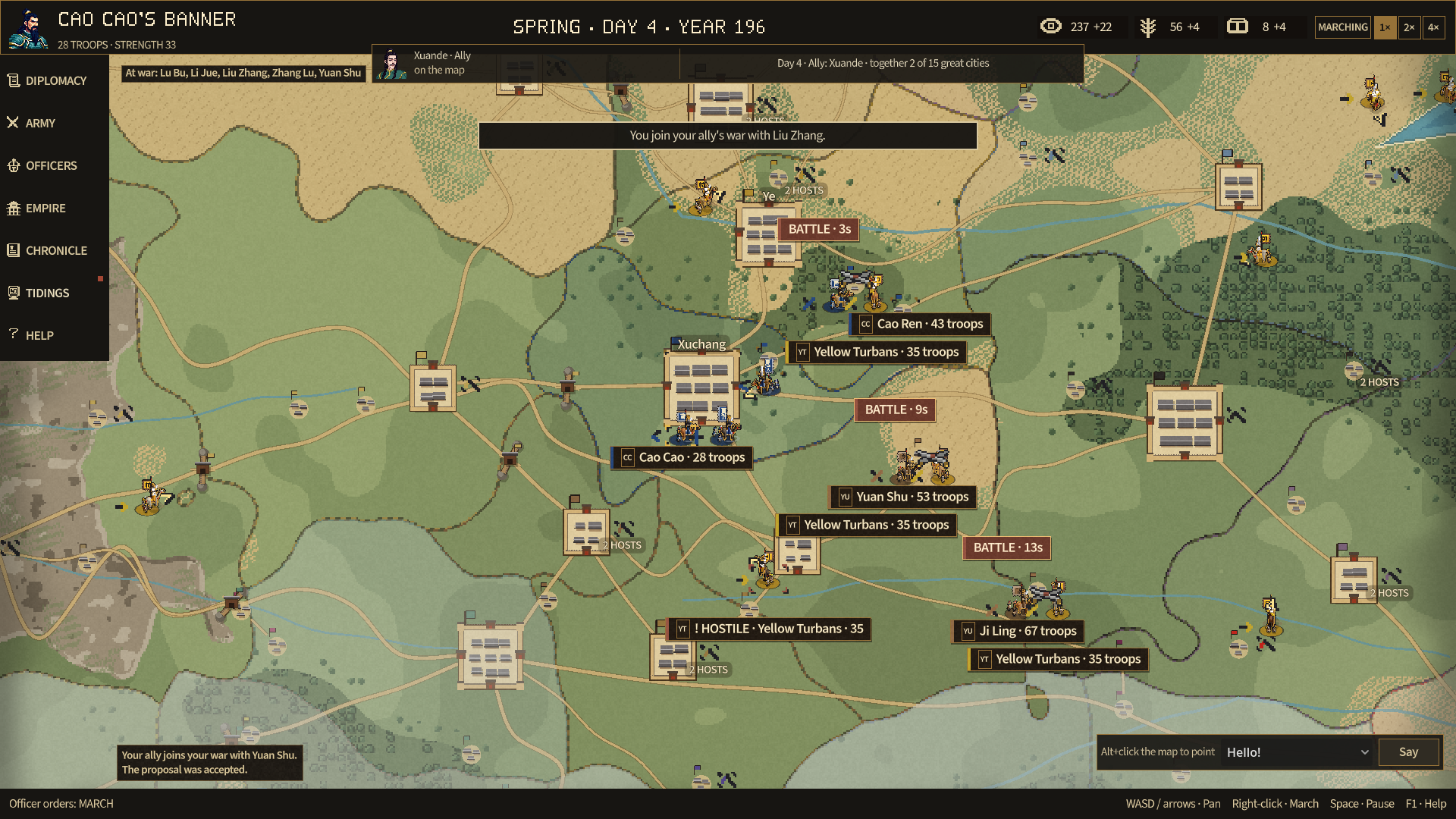 The campaign map as allies: you join your ally's war